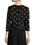 Easy Dot 3/4-Sleeve Sweater, Black/Putty