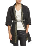 Snap-Front Jacket W/Monili Belt, Graphite