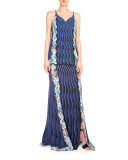 High-Waist Mixed-Print Maxi Skirt, Snuffbox/Blue