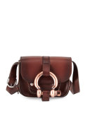 Small Leather Hook Satchel Bag, Dark Brown