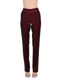 Flat-Front Slim-Leg Pants, Pink/Green