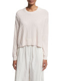 Ribbed High-Low Crewneck Sweater, Light Pink
