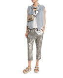 Metallic Leather Cropped Utility Pants