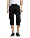 Cropped Cargo Track Pants, Black