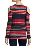 Laurence Cold-Shoulder Multi-Stripe Ribbed Top, Scarlet Multi