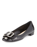 Patent Buckle Ballerina Flat, Black (Nero)