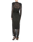 Long-Sleeve Wrap-Front Long Sweater, Black