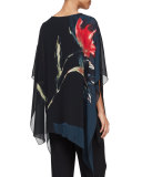 You're Invited Watercolor Floral-Print Caftan, Black Multi