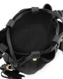 Small Leather Drawstring Bucket Bag, Black