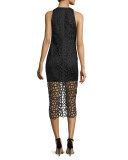 Sleeveless Netted V-Neck Cocktail Dress, Jet Black