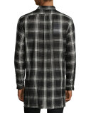 Plaid Woven Sport Shirt, White/Black