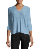 3/4-Sleeve Boxy Linen Melange Top