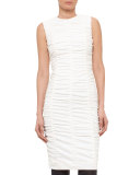 Ruched-Front Sleeveless Dress, Cream