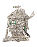 Estate Art Deco Diamond & Emerald Windmill Pin