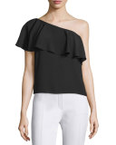 Zoe One-Shoulder Ruffle Top, Black