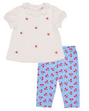 Cherry Collared Cap-Sleeve Top w/ Leggings, Blue/White, Size 2T-4T