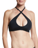 Camila Solid Cross-Neck Swim Top, Black