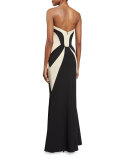 Strapless Two-Tone Mermaid Gown, Black/Ecru