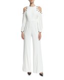 Easton Cold-Shoulder Wide-Leg Jumpsuit, White