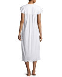 Daisy Embroidered Long Cotton Nightgown, White