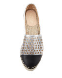Mariko Perforated Leather Flat, Silver/Black