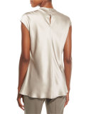 Gene Satin Cap-Sleeve Blouse, Taupe