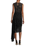 Katia Sleeveless Asymmetric Sequined Tulle Sheath Dress, Black