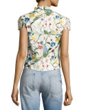Viktoria Floral-Embroidered Lace High-Neck Top, Multicolor