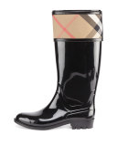 Check-Cuff Rubber Rain Boot, Black