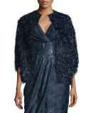 3/4-Sleeve Chevron-Fringe Jacket, Navy