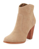 Dalton Suede Stacked-Heel Bootie, Cement