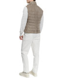 Suede Full-Zip Quilted Vest, Gray