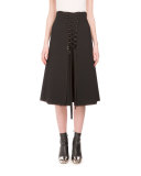 High-Waist Lace-Up A-Line Skirt, Black