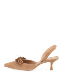 Carolyne Ruffled Low-Heel Halter Pump, Tan