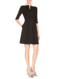 Stanhope Split-Neck Party Dress, Black