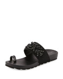 Tulia Jeweled Flat Slide Sandal, Black