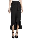 Gisele Draped-Ruffle Maxi Skirt, Black
