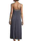 Enchant Satin Long Nightgown, Black/Sand