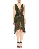 Embellished-Waist Silk V-Neck Dress
