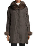 Reversible/Packable Fox Fur Long Coat, Black
