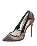 Hot Jeanbi Lace 100mm Red Sole Pump, Version Black