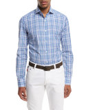 Check Cotton Sport Shirt, Blue/Green