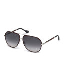 Leather-Trim Aviator Sunglasses, Red/Brown