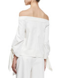 Agathe Off-the-Shoulder Stretch Poplin Top, Ivory