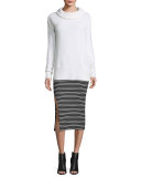 Engineered Striped Ribbed Pencil Skirt, Black/White