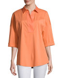 Baldwin 3/4-Sleeve Cotton-Stretch Blouse 