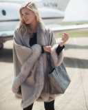Cashmere Fox Fur-Trim Cape, Stone