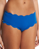 Spring Scalloped Boy-Cut Bikini Swim Bottom, Blue