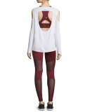 Sycamore Mesh-Panel Compression Running Tights, Burgundy
