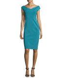 V-Neck Jersey Sheath Dress, Turquoise 